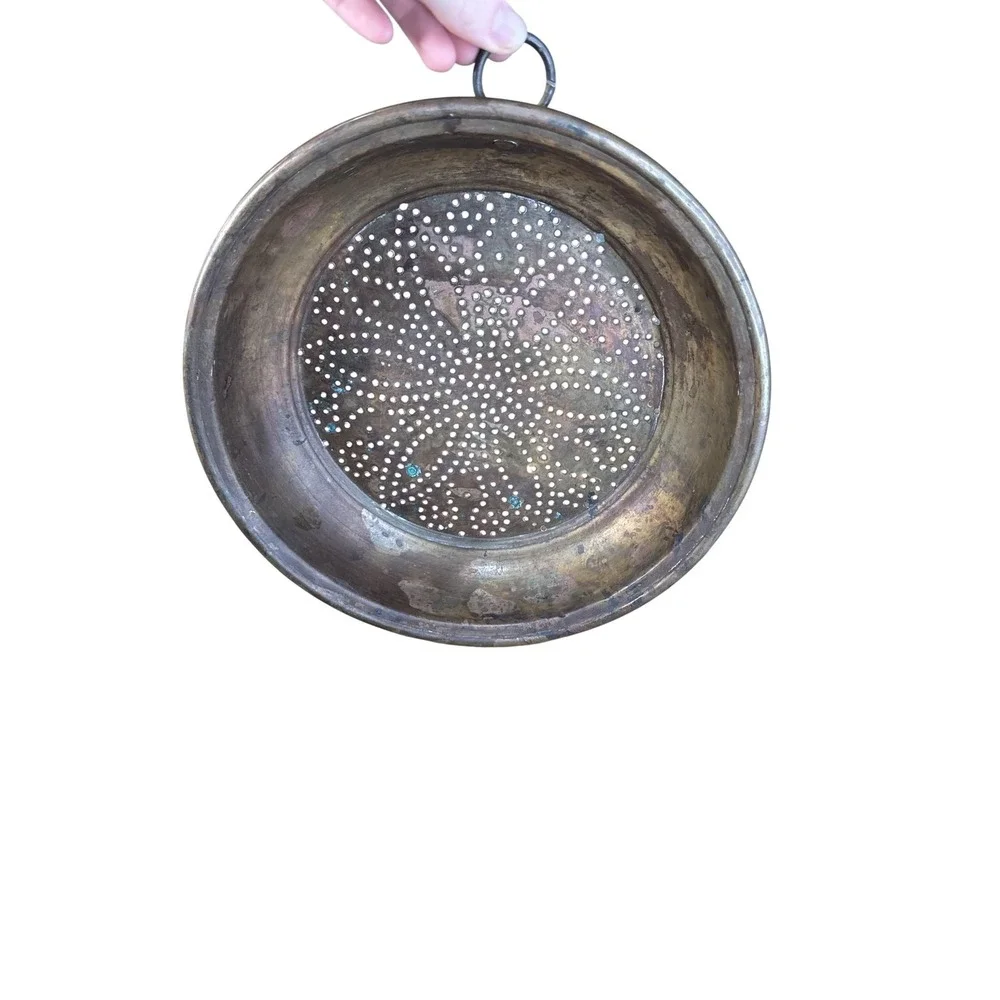 Vintage Copper Colander‎ Pie Bowl Large Round Hanging Kitchen Decor Rustic